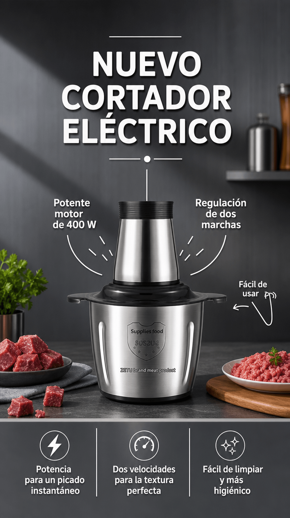 Picadora de carne acero inoxidable